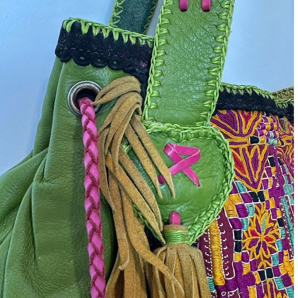 Ibiza World Family Handbag Women's Handcrafted Leather Embroidered Boho Artsy - Picture 7 of 16